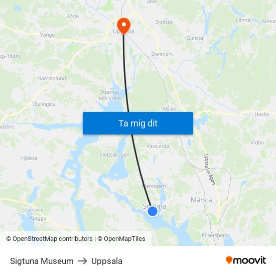 Sigtuna Museum to Uppsala map