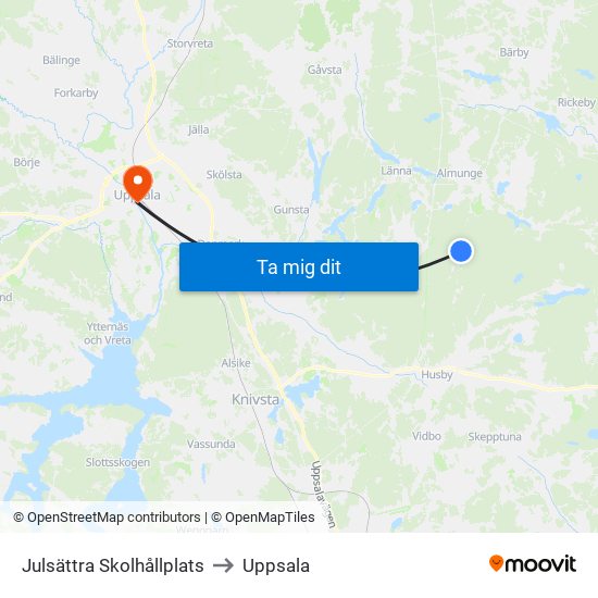 Julsättra Skolhållplats to Uppsala map