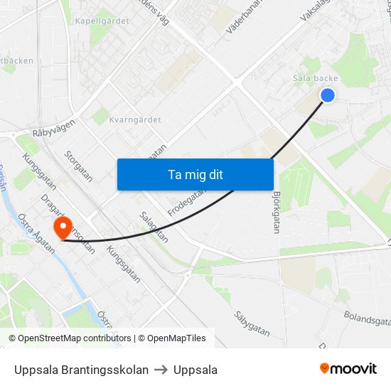 Uppsala Brantingsskolan to Uppsala map