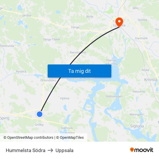 Hummelsta Södra to Uppsala map