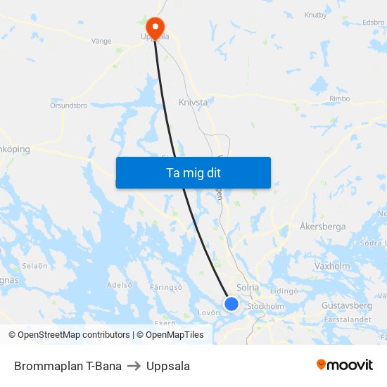 Brommaplan T-Bana to Uppsala map