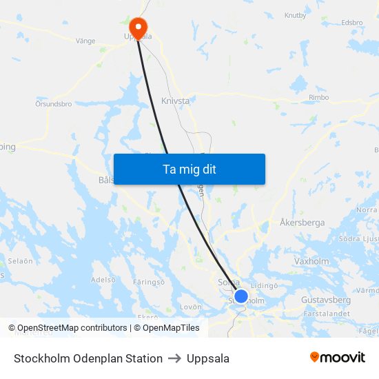 Stockholm Odenplan Station to Uppsala map