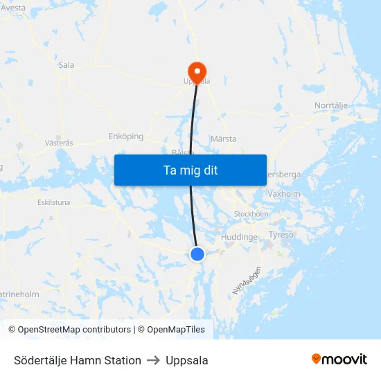Södertälje Hamn Station to Uppsala map