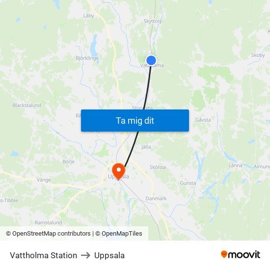 Vattholma Station to Uppsala map