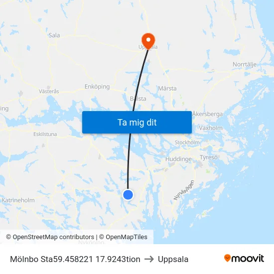 Mölnbo Sta59.458221 17.9243tion to Uppsala map