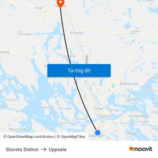 Stuvsta Station to Uppsala map