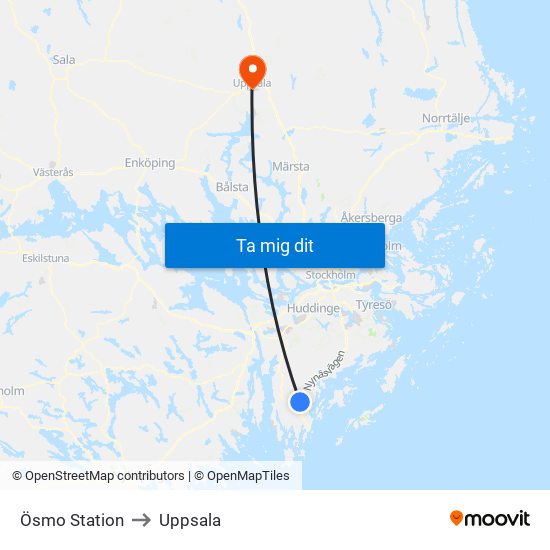 Ösmo Station to Uppsala map