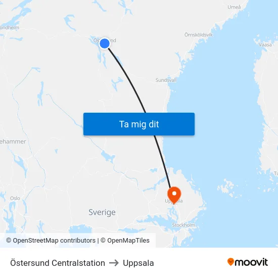 Östersund Centralstation to Uppsala map