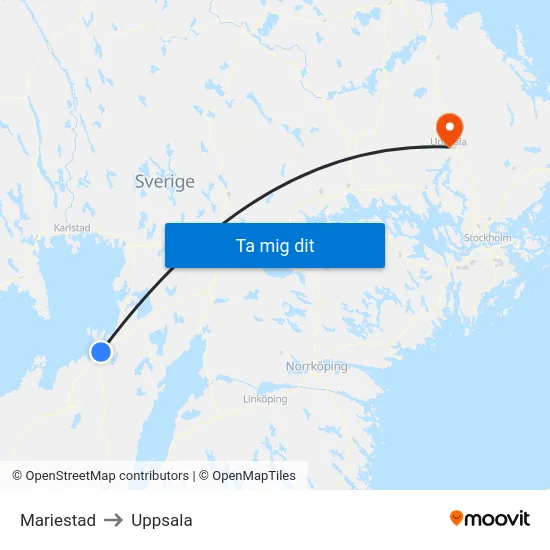 Mariestad to Uppsala map