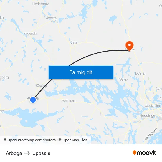 Arboga to Uppsala map