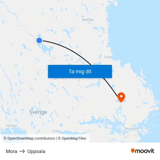 Mora to Uppsala map
