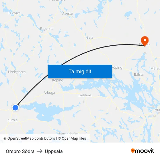 Örebro Södra to Uppsala map
