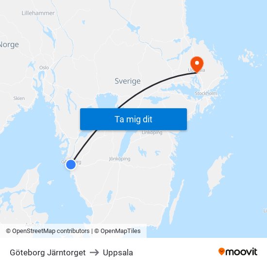 Göteborg Järntorget to Uppsala map