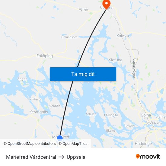 Mariefred Vårdcentral to Uppsala map