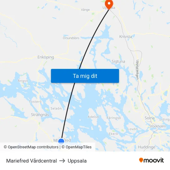 Mariefred Vårdcentral to Uppsala map