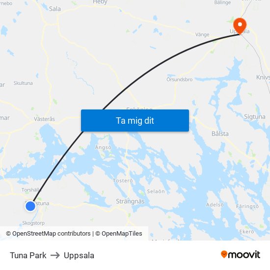 Tuna Park to Uppsala map