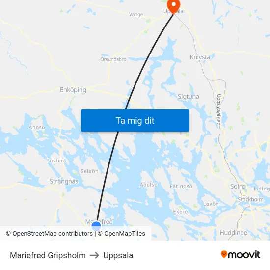 Mariefred Gripsholm to Uppsala map
