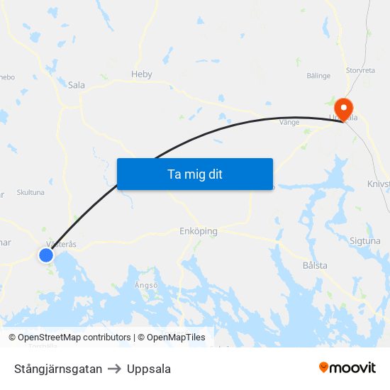 Stångjärnsgatan to Uppsala map