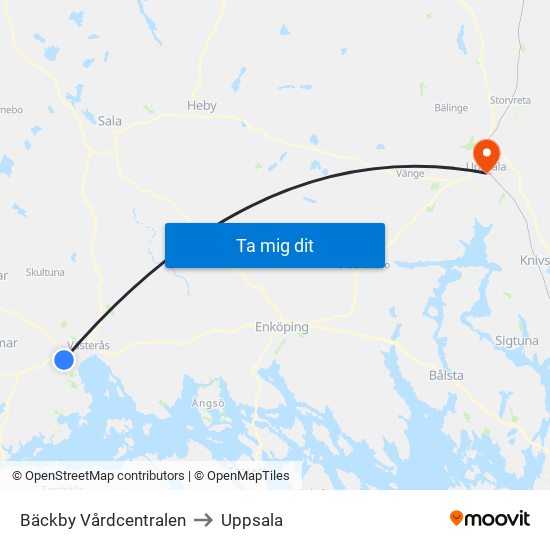 Bäckby Vårdcentralen to Uppsala map