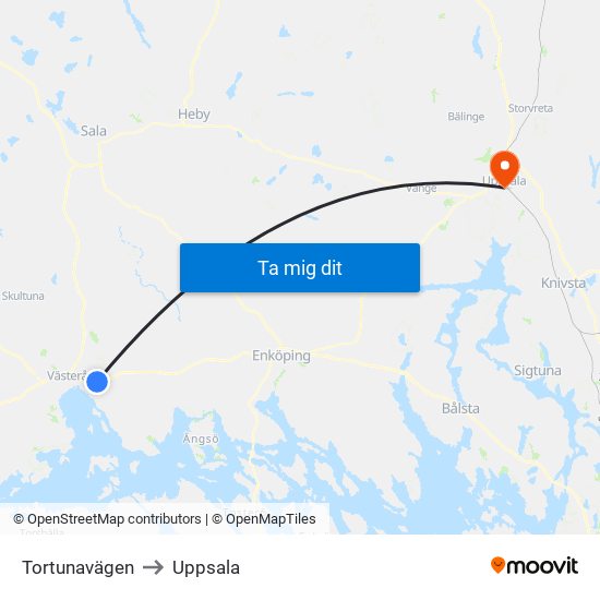 Tortunavägen to Uppsala map