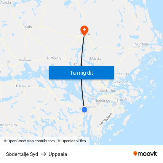 Södertälje Syd to Uppsala map