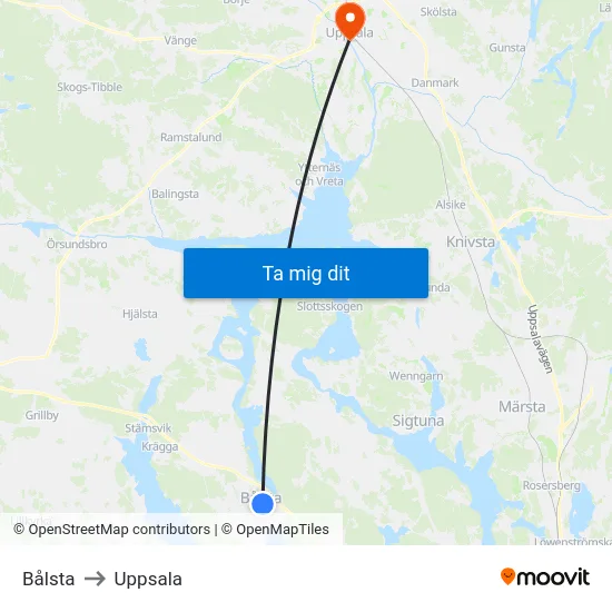 Bålsta to Uppsala map