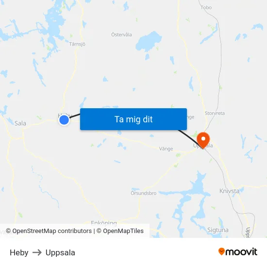 Heby to Uppsala map
