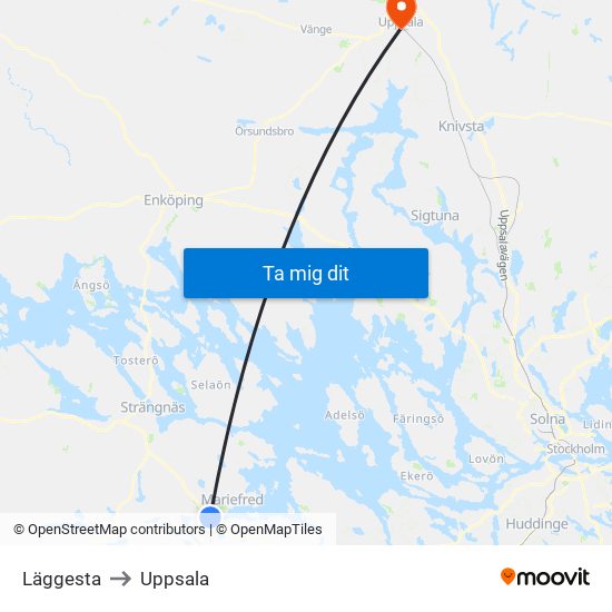 Läggesta to Uppsala map