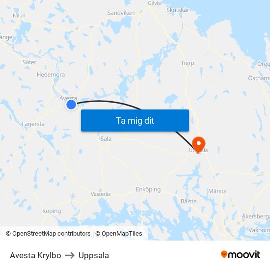 Avesta Krylbo to Uppsala map