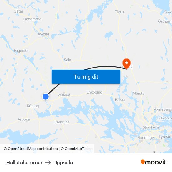 Hallstahammar to Uppsala map