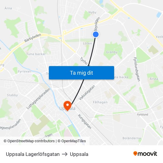 Uppsala Lagerlöfsgatan to Uppsala map