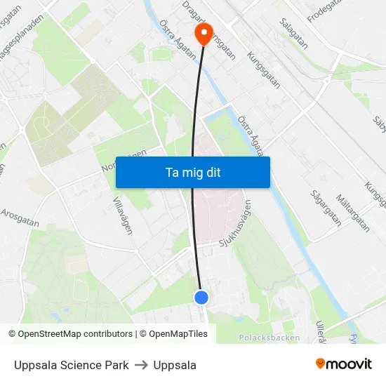 Uppsala Science Park to Uppsala map