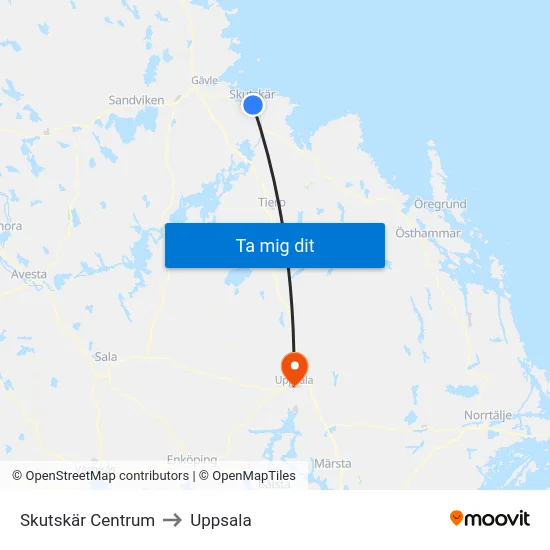 Skutskär Centrum to Uppsala map
