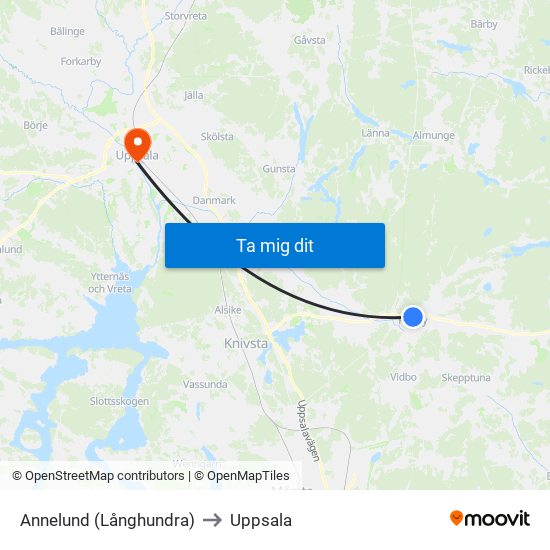 Annelund (Långhundra) to Uppsala map
