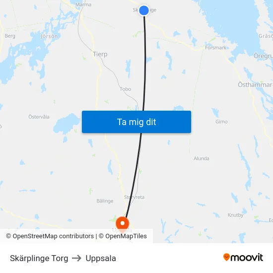 Skärplinge Torg to Uppsala map