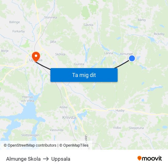 Almunge Skola to Uppsala map
