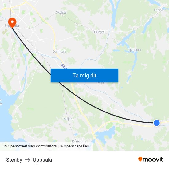 Stenby to Uppsala map