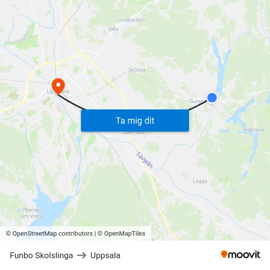 Funbo Skolslinga to Uppsala map