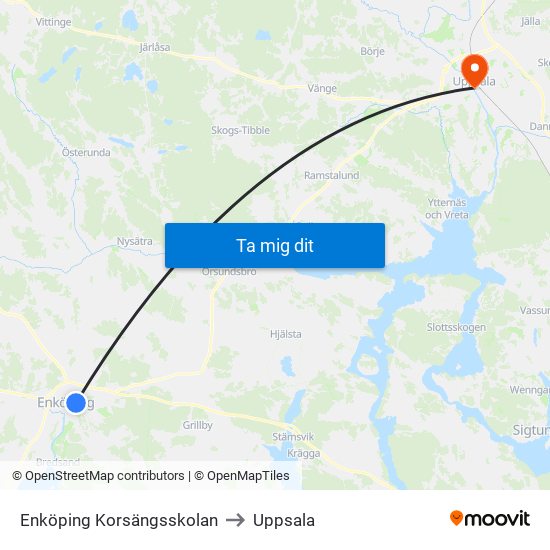 Enköping Korsängsskolan to Uppsala map