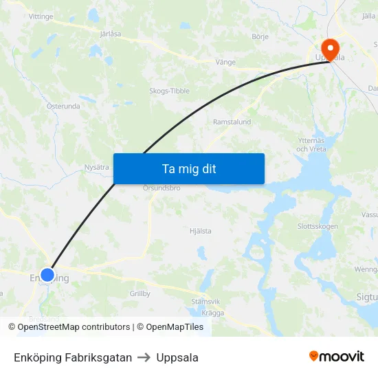 Enköping Fabriksgatan to Uppsala map