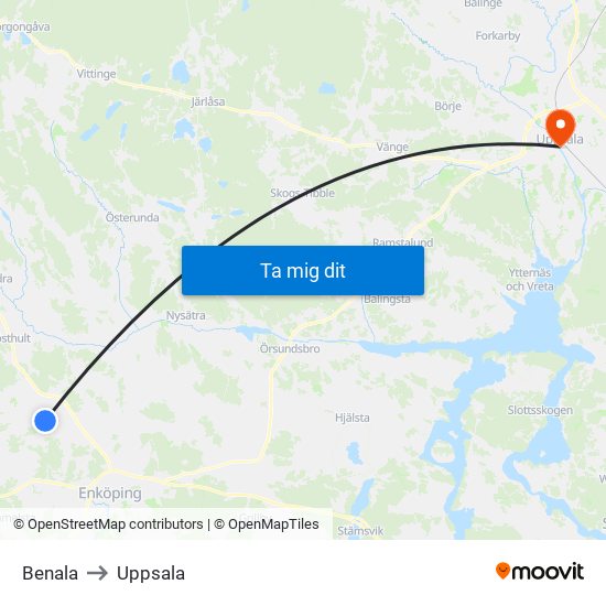 Benala to Uppsala map