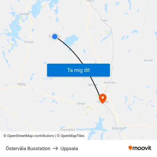 Östervåla Busstation to Uppsala map