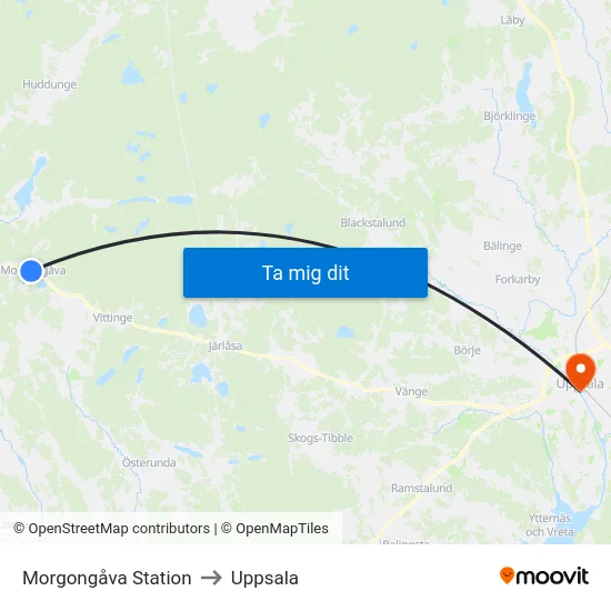 Morgongåva Station to Uppsala map