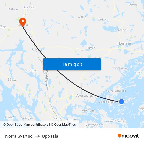 Norra Svartsö to Uppsala map