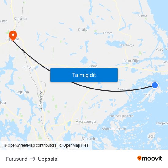 Furusund to Uppsala map