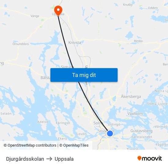 Djurgårdsskolan to Uppsala map