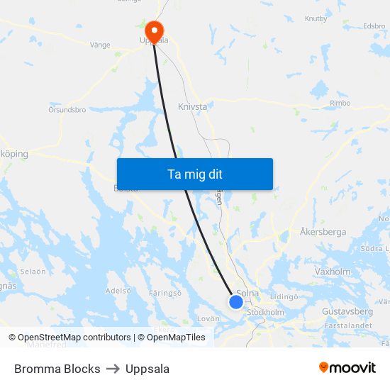 Bromma Blocks to Uppsala map