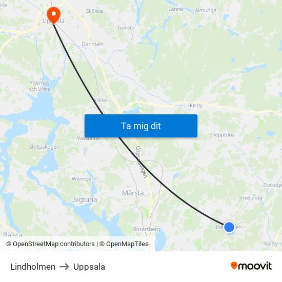 Lindholmen to Uppsala map