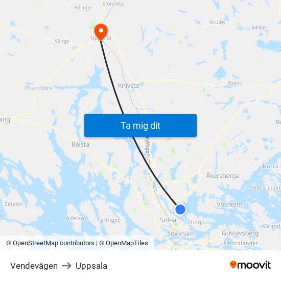 Vendevägen to Uppsala map