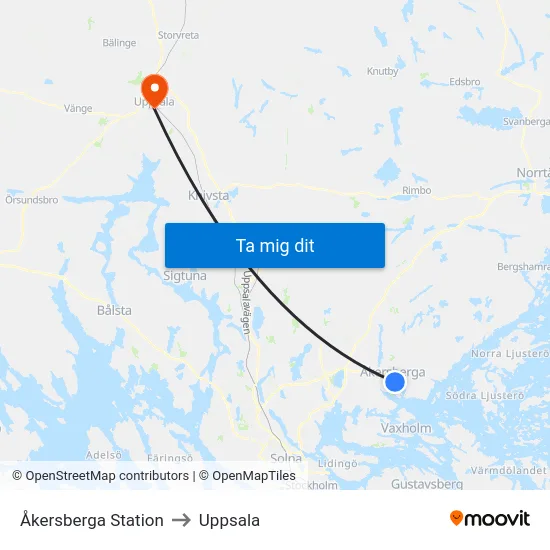 Åkersberga Station to Uppsala map
